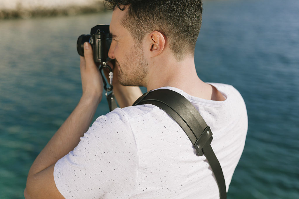 BLACK PAPIGO - Black Leather Camera Strap