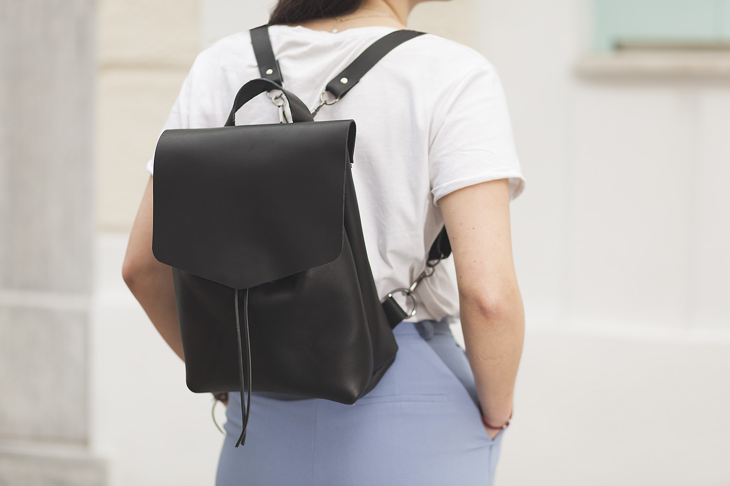 LUBLIN - Black Leather Backpack/ 3in1 Leather Bag