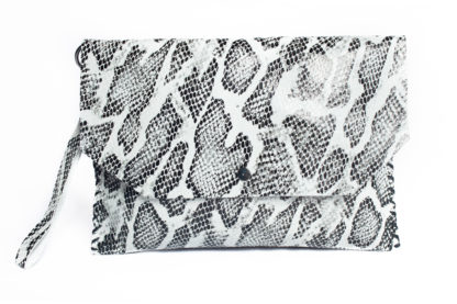 snake print leather clutch bag